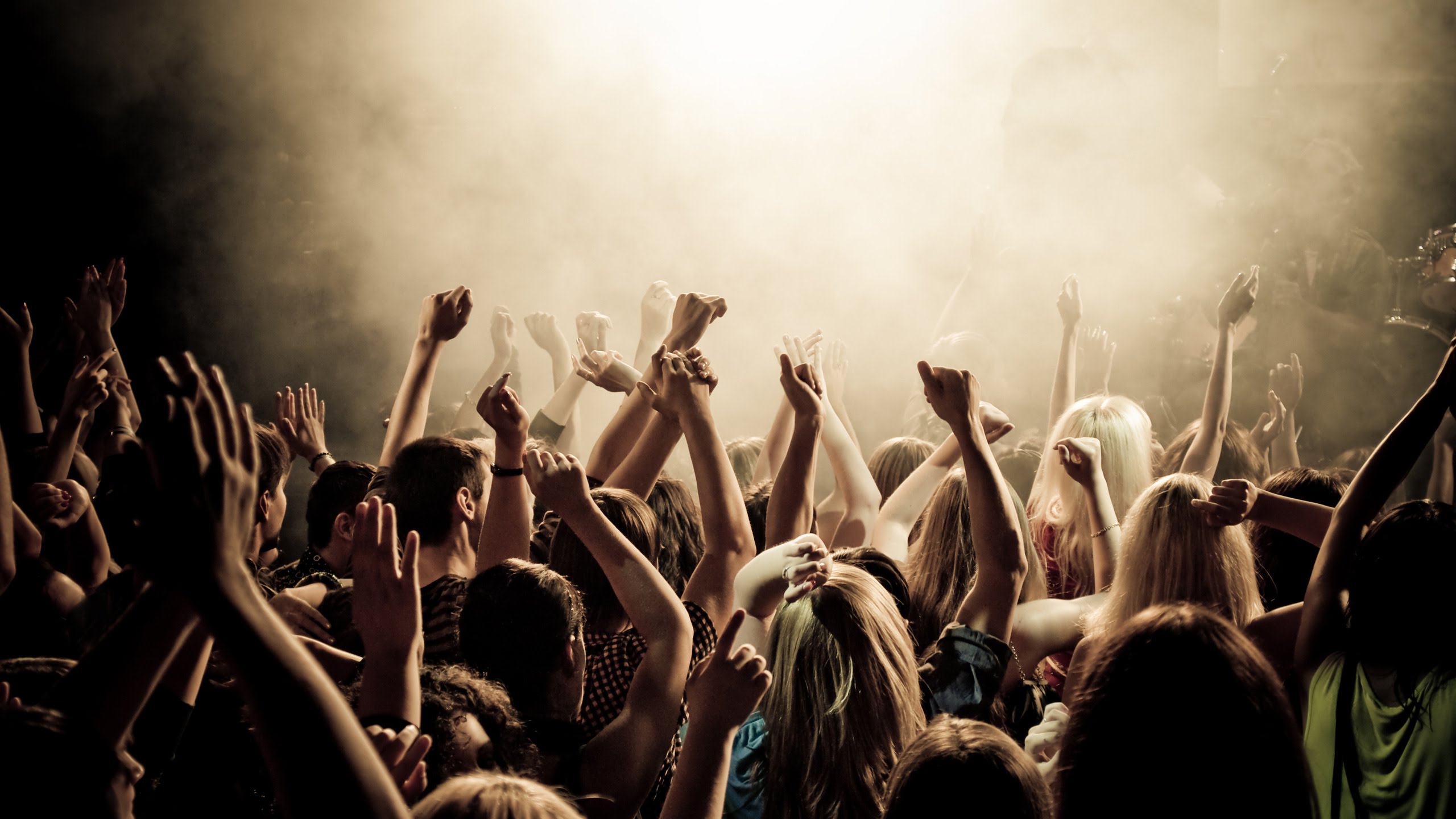 A crowd dancing together at a concert